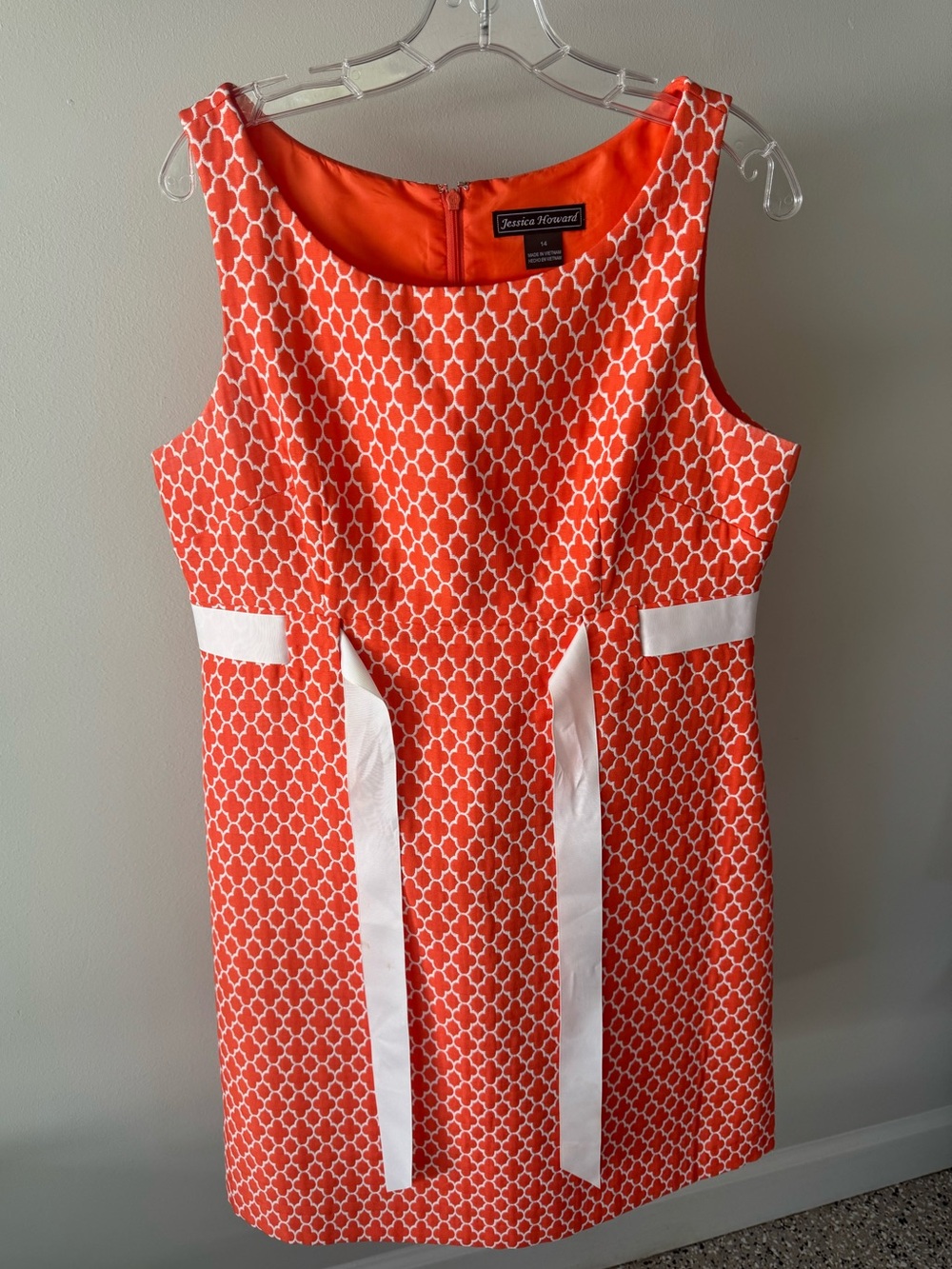 Jessica Howard Orange and White Geo Shift Dress
